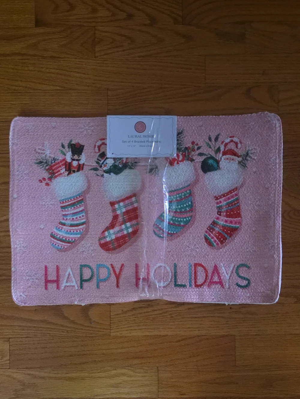 Christmas Stocking Set Of 4 Placemats NWT Laural Home Happy Holidays 13